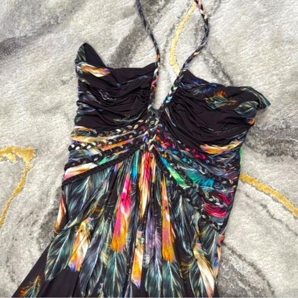 Vintage Y2K Native American Feather Braided Halter Boho Glam Sundress Resort - Picture 5 of 6